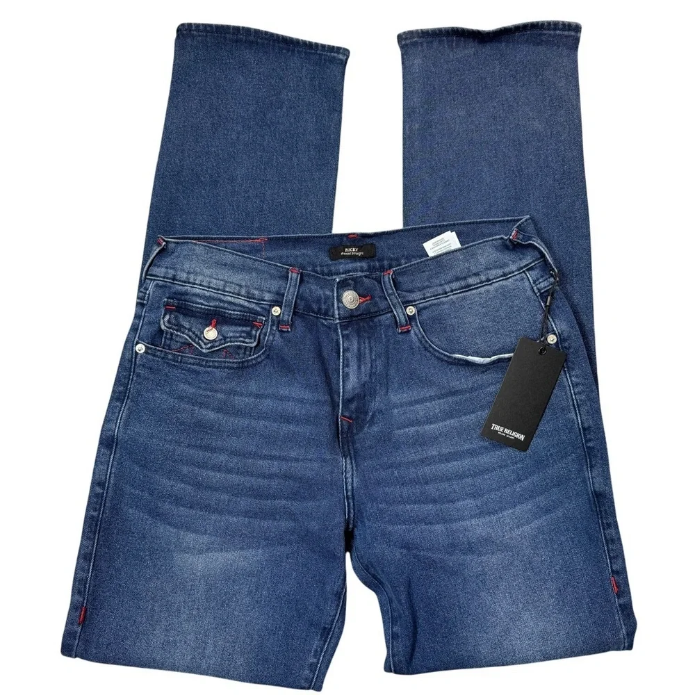 NWT New $159 True Religion Ricky Straight Leg Flap Pockets Jeans Size 30 x 33